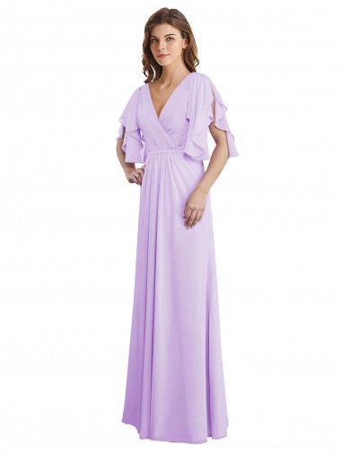Lila A-Linien V-Ausschnitt Chiffon Lange Brautjungfernkleider Websites