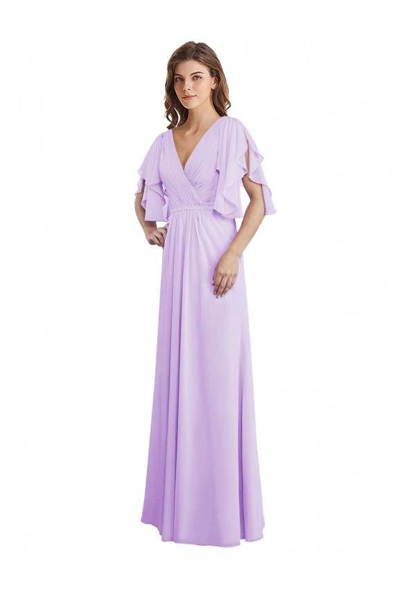Lila A-Linien V-Ausschnitt Chiffon Lange Brautjungfernkleider Websites