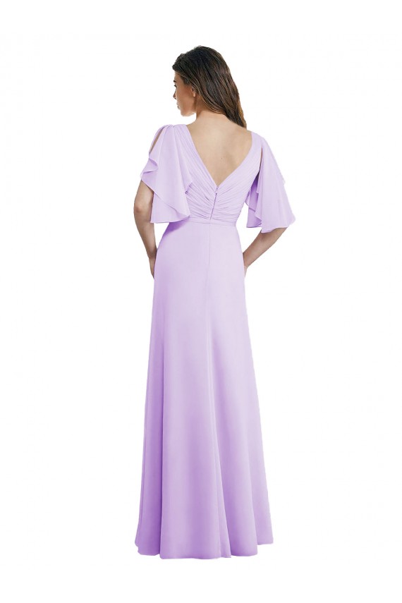 Lila A-Linien V-Ausschnitt Chiffon Lange Brautjungfernkleider Websites