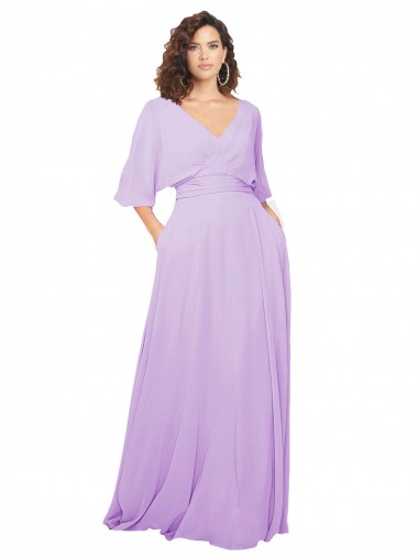 Lila A-Linien V-Ausschnitt Chiffon Lange Brautjungfernkleider Websites