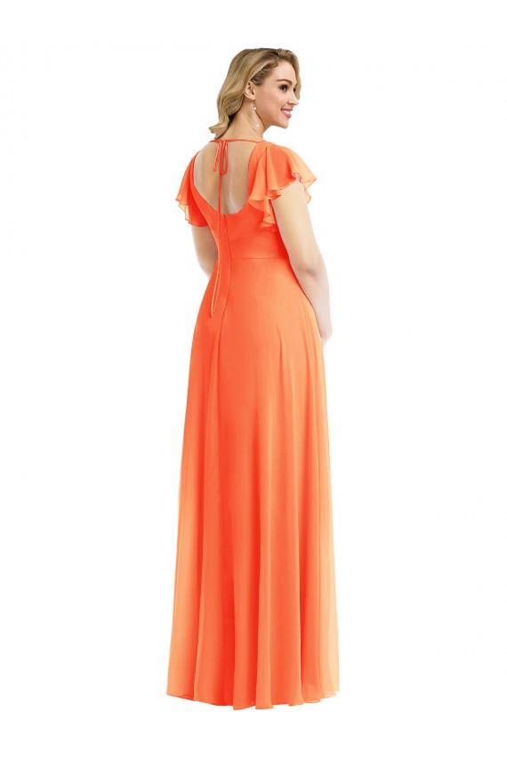 Mandarinen-Tango A-Linien Quadrat Ausschnitt Chiffon Lange Brautjungfernkleider Websites