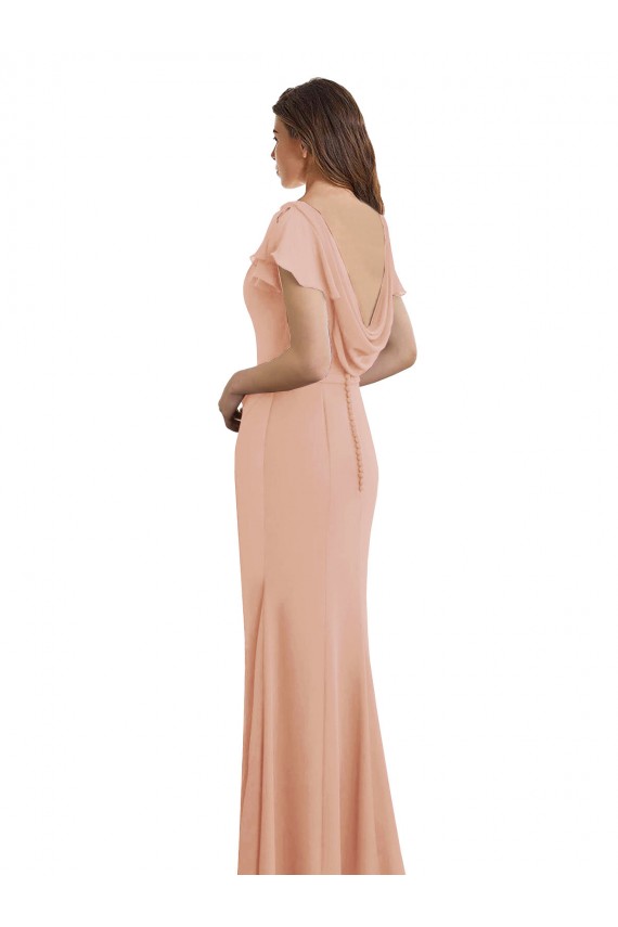 Meerjungfrau Bootshals Stehkragen Ausschnitt Chiffon Lange Brautjungfernkleider / Abiballkleider Websites
