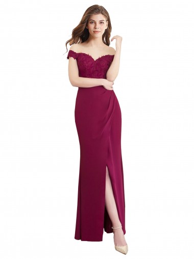 Meerjungfrau Off-Schulter Chiffon Spitze Lange Brautjungfernkleider Websites