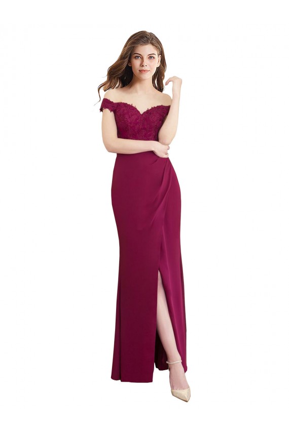 Meerjungfrau Off-Schulter Chiffon Spitze Lange Brautjungfernkleider Websites