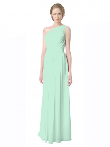 Minzgrün A-Linien Eine-Schulter Chiffon Lange Brautjungfernkleider Websites