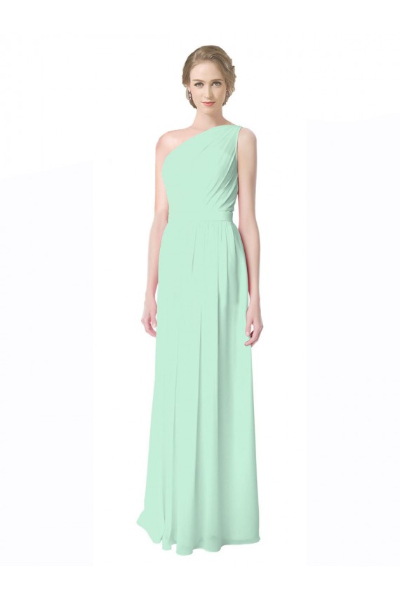 Minzgrün A-Linien Eine-Schulter Chiffon Lange Brautjungfernkleider Websites