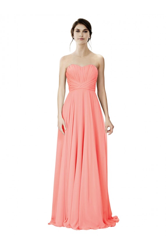 Peach A-Linien Trägerlos Chiffon Lange Brautjungfernkleider Websites