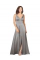Pearl Grey A-Linien V-Ausschnitt Seidiger Satin Lange Formale Brautjungfernkleider / Abendkleider / Abiballkleider Websites