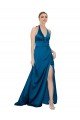 Pfauenblau A-Linien Neckholder Seidiger Satin Lange Formale Brautjungfernkleider / Abendkleider / Abiballkleider Websites