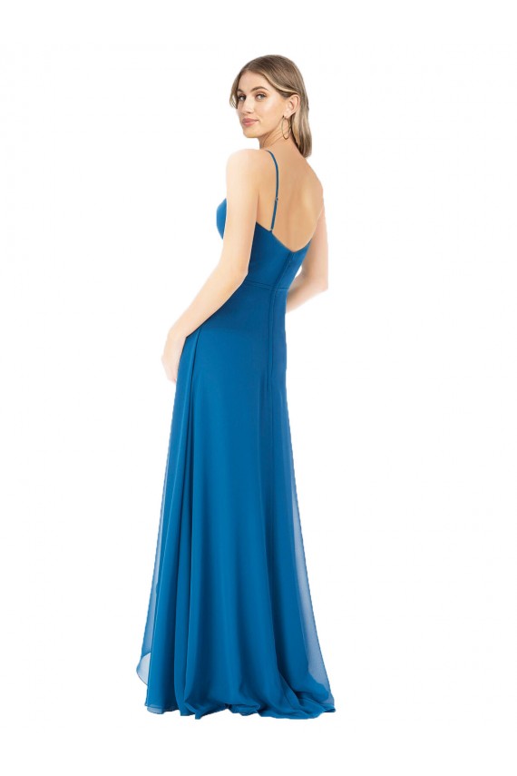 Pfauenblau A-Linien Spaghetti-Träger Chiffon Lange Brautjungfernkleider Websites