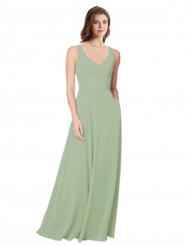 Rauchgrün A-Linien Chiffon Lange Brautjungfernkleider Websites