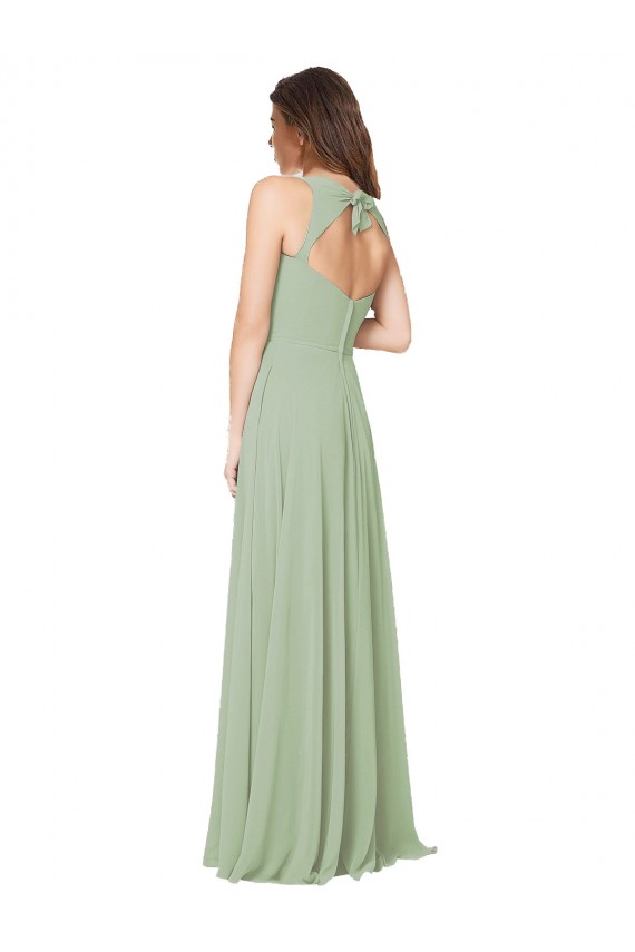 Rauchgrün A-Linien Chiffon Lange Brautjungfernkleider Websites