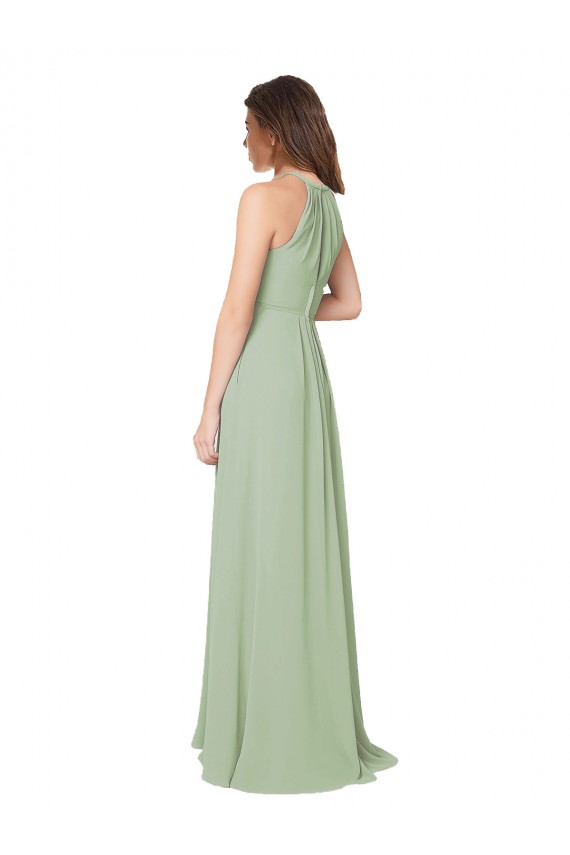 Rauchgrün A-Linien Neckholder Chiffon Lange Brautjungfernkleider Websites
