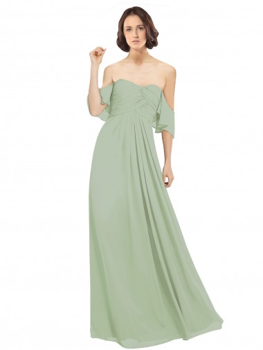 Rauchgrün A-Linien Off-Schulter Chiffon Lange Brautjungfernkleider Websites