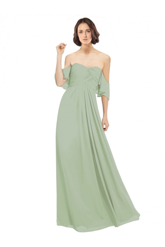 Rauchgrün A-Linien Off-Schulter Chiffon Lange Brautjungfernkleider Websites