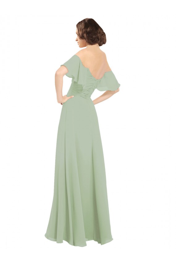 Rauchgrün A-Linien Off-Schulter Chiffon Lange Brautjungfernkleider Websites