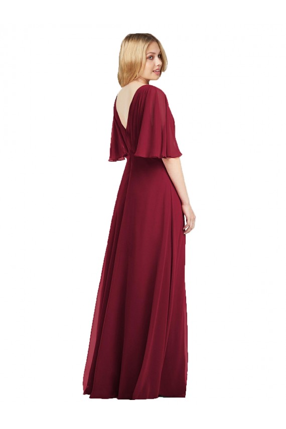 Rauchgrün Trompete V-Ausschnitt Chiffon Lange Brautjungfernkleider Websites