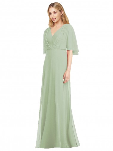 Rauchgrün Trompete V-Ausschnitt Chiffon Lange Brautjungfernkleider Websites
