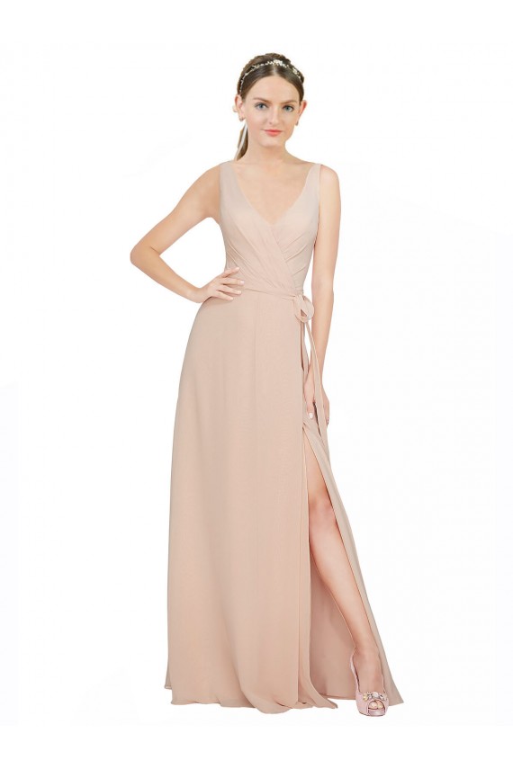 Rosa 114 A-Linien V-Ausschnitt Chiffon Lange Brautjungfernkleider Websites