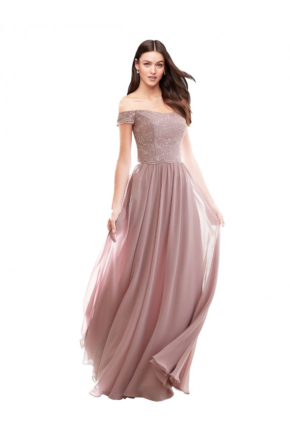 Rosa 147 A-Linien Off-Schulter Chiffon Spitze Lange Brautjungfernkleider Websites