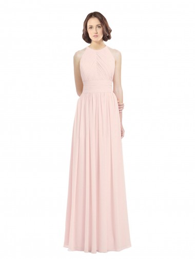 Rosa 42 A-Linien Neckholder Chiffon Lange Brautjungfernkleider Websites