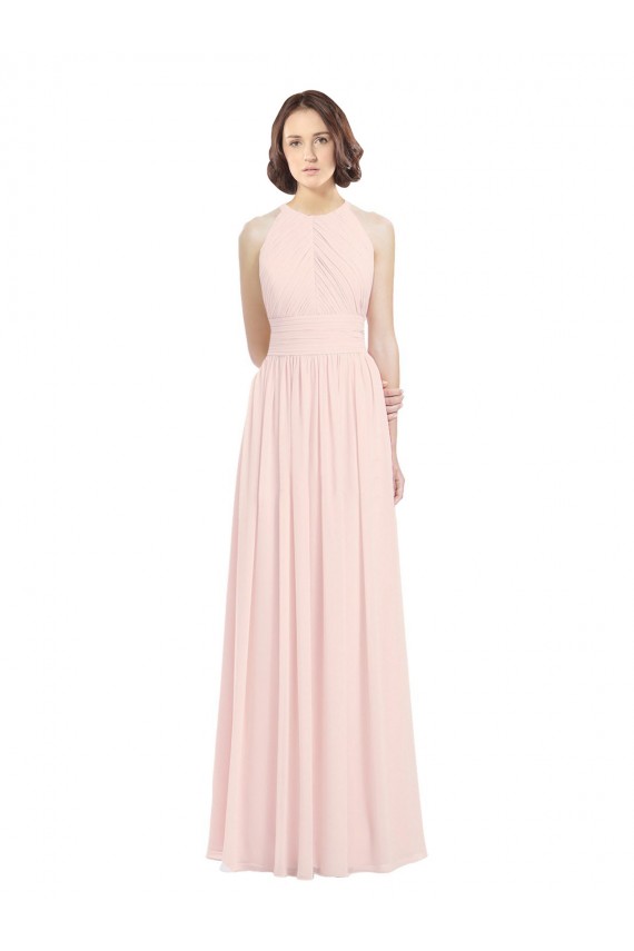 Rosa 42 A-Linien Neckholder Chiffon Lange Brautjungfernkleider Websites