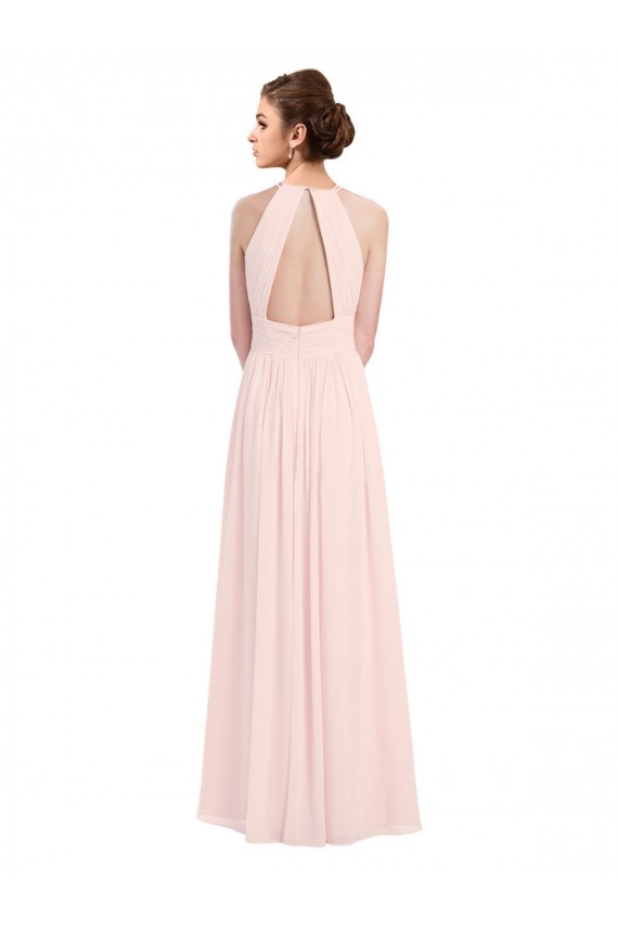 Rosa 42 A-Linien Neckholder Chiffon Lange Brautjungfernkleider Websites
