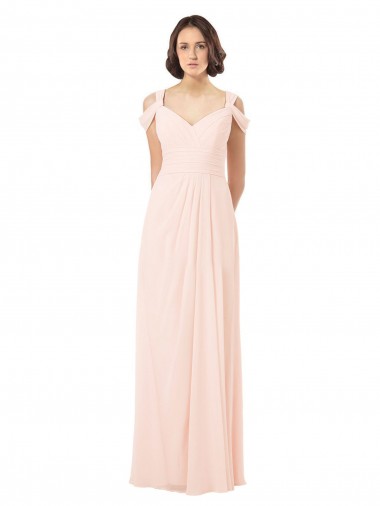 Rosa 42 A-Linien Off-Schulter Chiffon Lange Brautjungfernkleider Websites