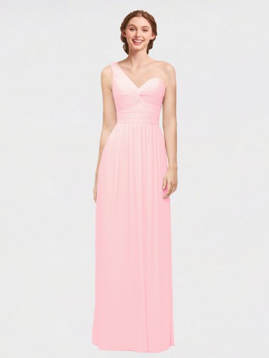 Rosa A-Linien Eine-Schulter Chiffon Lange Brautjungfernkleider Websites