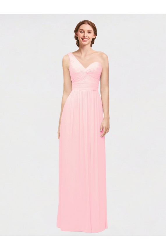 Rosa A-Linien Eine-Schulter Chiffon Lange Brautjungfernkleider Websites