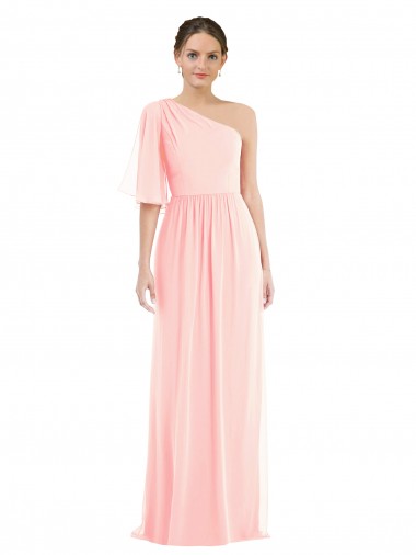 Rosa A-Linien Eine-Schulter Chiffon Lange Brautjungfernkleider Websites