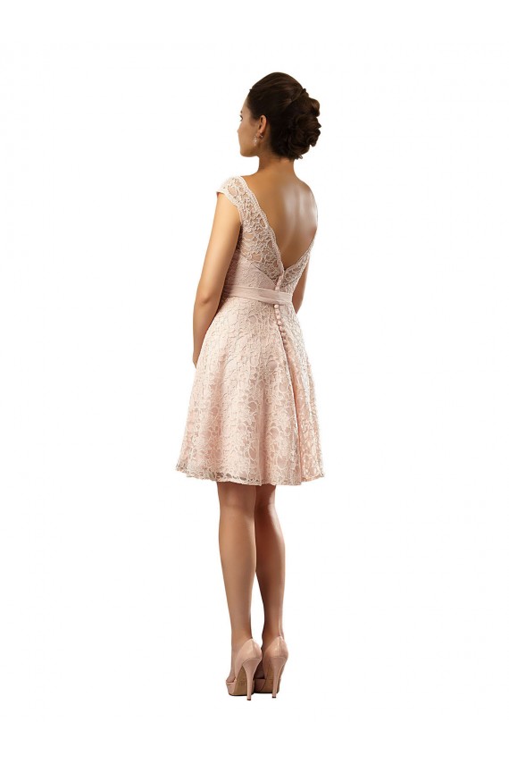 Rosa A-Linien Illusion Ausschnitt Knielang Chiffon Spitze Kurze Brautjungfernkleider Websites