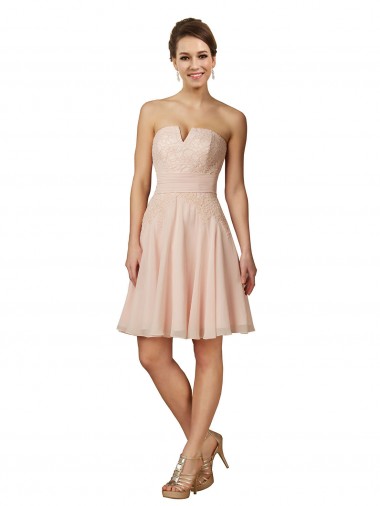 Rosa A-Linien Knielang Chiffon Spitze Kurze Brautjungfernkleider / Cocktailkleider Websites