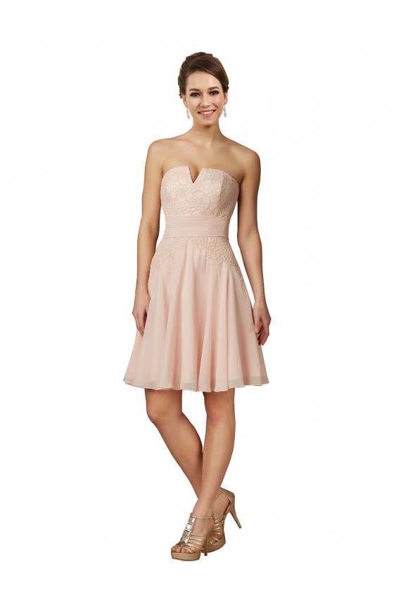 Rosa A-Linien Knielang Chiffon Spitze Kurze Brautjungfernkleider / Cocktailkleider Websites