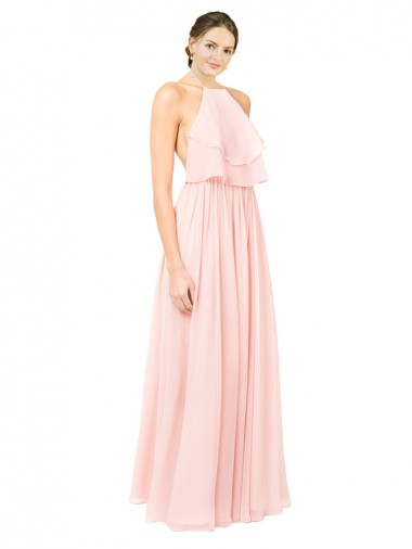 Rosa A-Linien Neckholder Chiffon Lange Brautjungfernkleider Websites