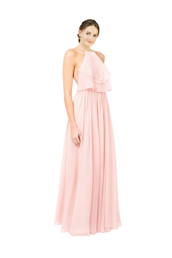 Rosa A-Linien Neckholder Chiffon Lange Brautjungfernkleider Websites