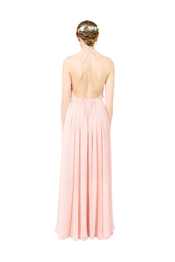 Rosa A-Linien Neckholder Chiffon Lange Brautjungfernkleider Websites