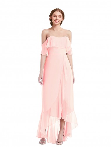 Rosa A-Linien Off-Schulter Chiffon Lange Brautjungfernkleider Websites