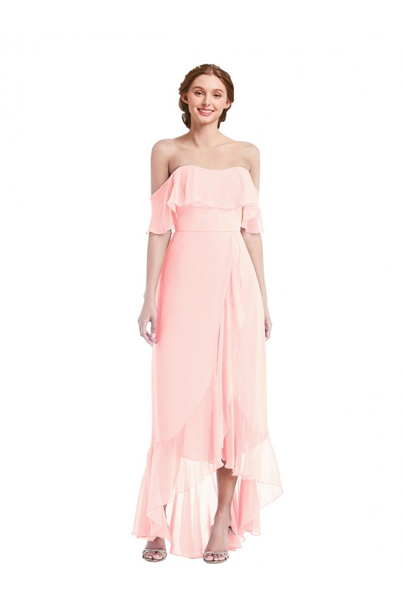 Rosa A-Linien Off-Schulter Chiffon Lange Brautjungfernkleider Websites