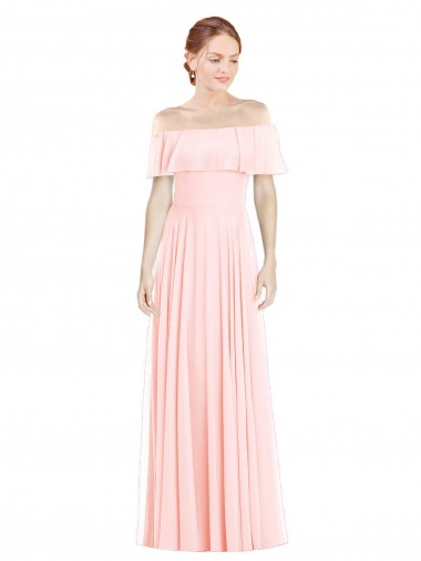 Rosa A-Linien Off-Schulter Quadrat Ausschnitt Chiffon Lange Brautjungfernkleider Websites