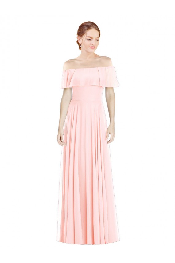 Rosa A-Linien Off-Schulter Quadrat Ausschnitt Chiffon Lange Brautjungfernkleider Websites