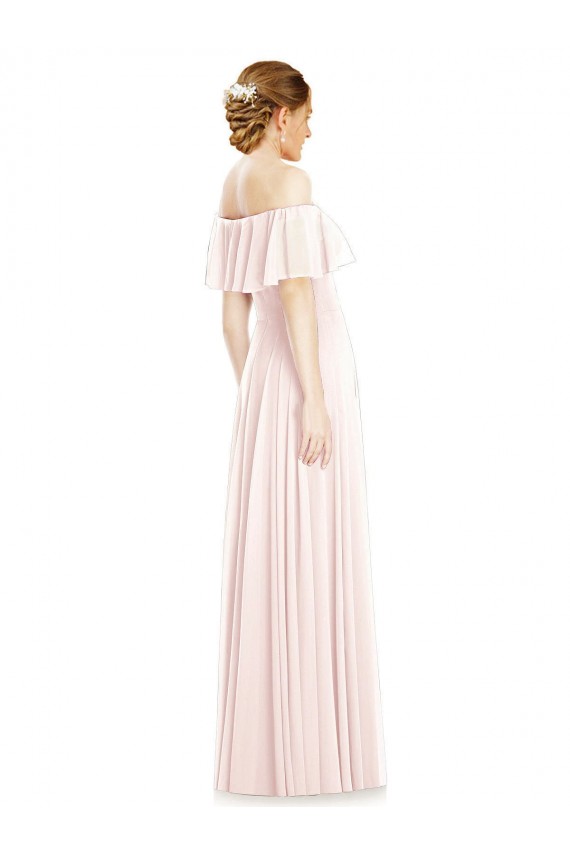 Rosa A-Linien Off-Schulter Quadrat Ausschnitt Chiffon Lange Brautjungfernkleider Websites