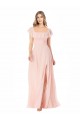 Rosa A-Linien Quadrat Ausschnitt Chiffon Lange Brautjungfernkleider Websites