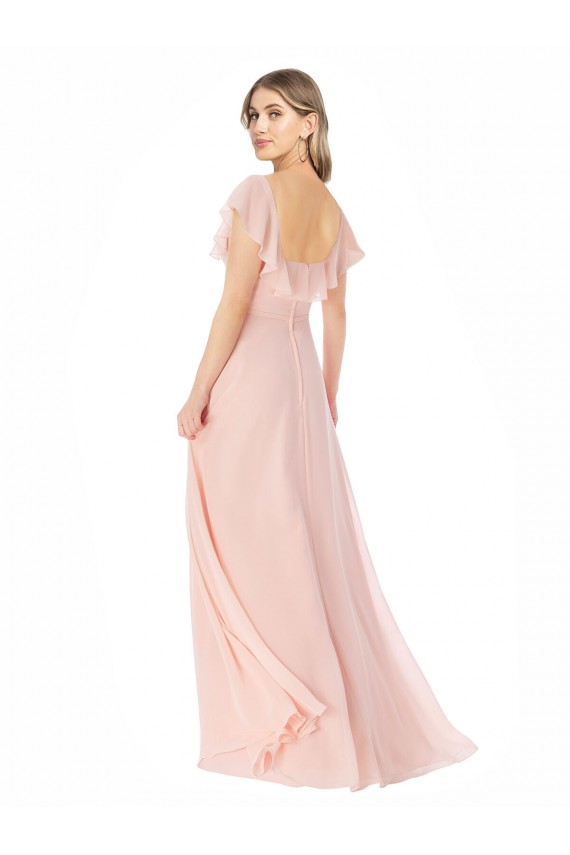 Rosa A-Linien Quadrat Ausschnitt Chiffon Lange Brautjungfernkleider Websites
