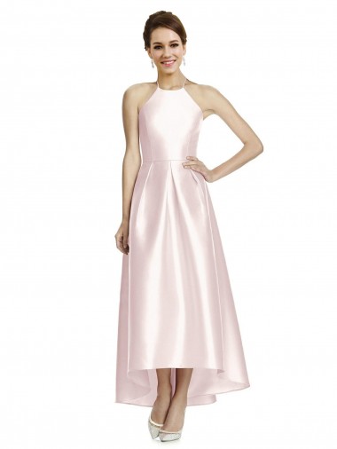 Rosa A-Linien Spaghetti-Träger Neckholder Satin Lange Brautjungfernkleider Websites