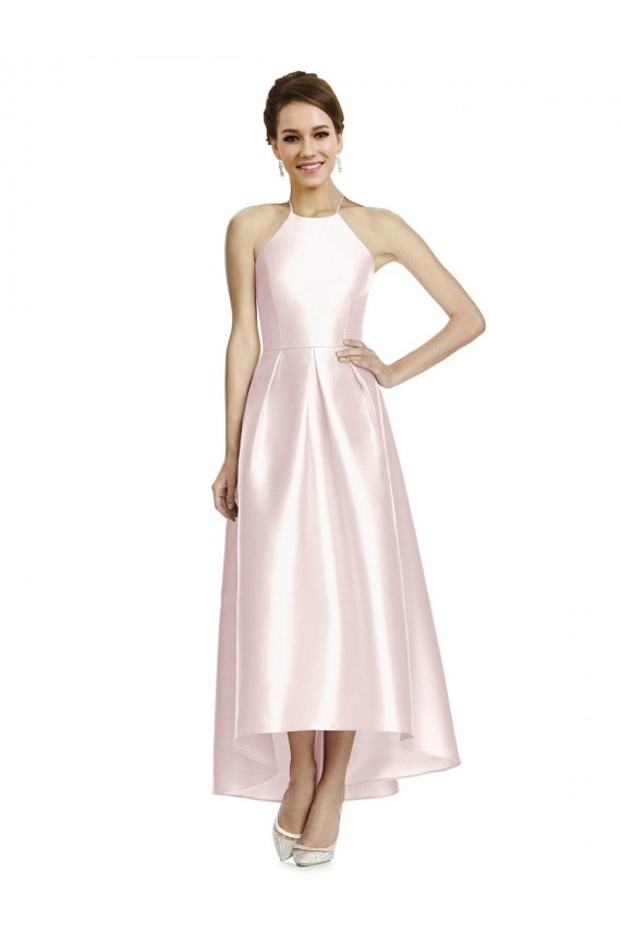 Rosa A-Linien Spaghetti-Träger Neckholder Satin Lange Brautjungfernkleider Websites