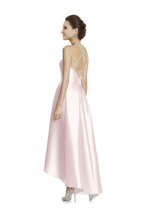 Rosa A-Linien Spaghetti-Träger Neckholder Satin Lange Brautjungfernkleider Websites