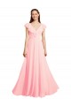 Rosa A-Linien V-Ausschnitt Chiffon Lange Brautjungfernkleider Websites