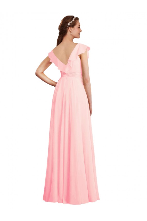 Rosa A-Linien V-Ausschnitt Chiffon Lange Brautjungfernkleider Websites