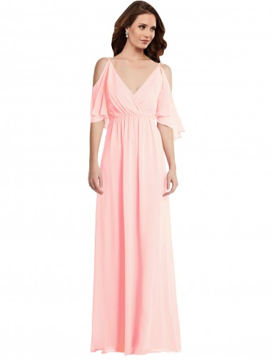 Rosa A-Linien V-Ausschnitt Chiffon Lange Brautjungfernkleider Websites